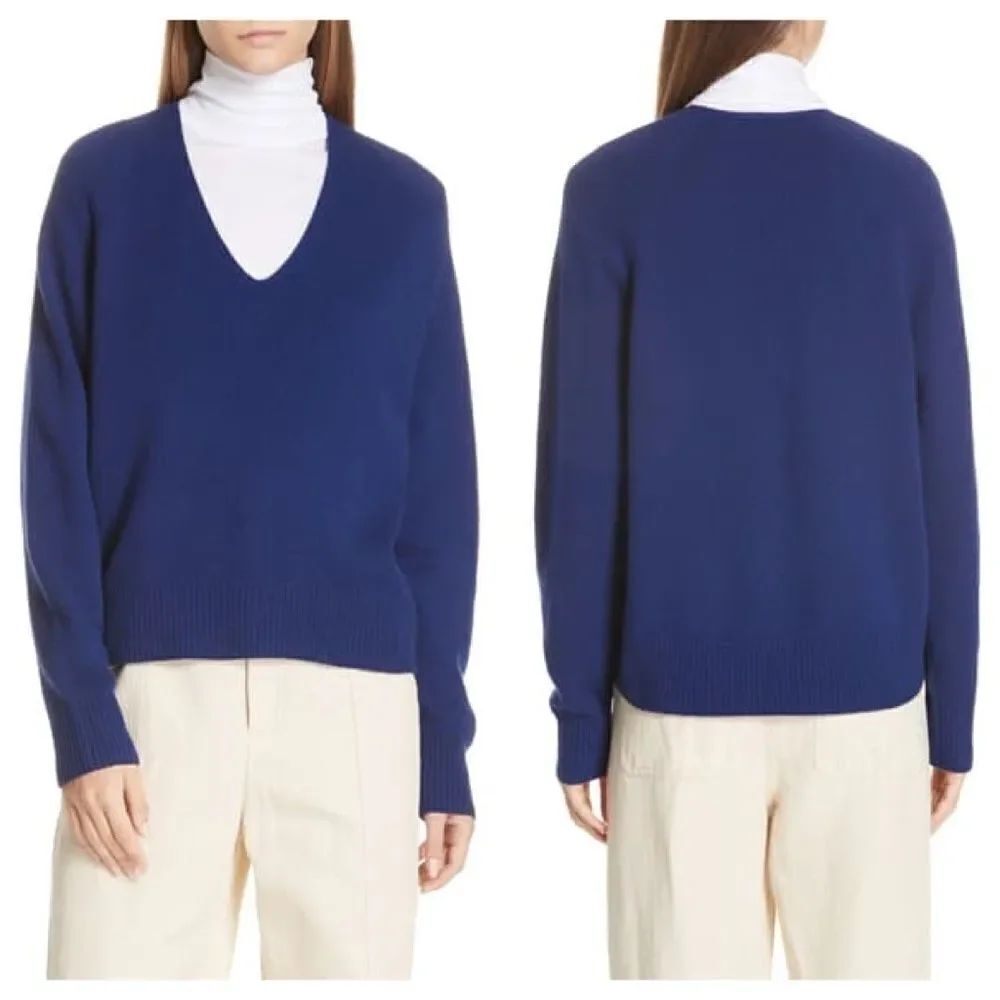 Vince Deep V-Neck Blue Cashmere Sweater